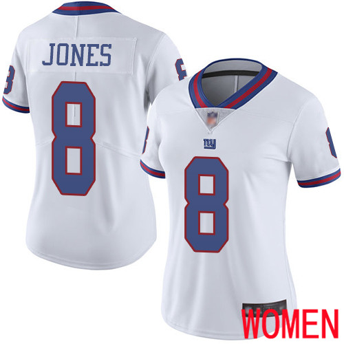Women New York Giants #8 Daniel Jones Limited White Rush Vapor Untouchable Football NFL Jersey